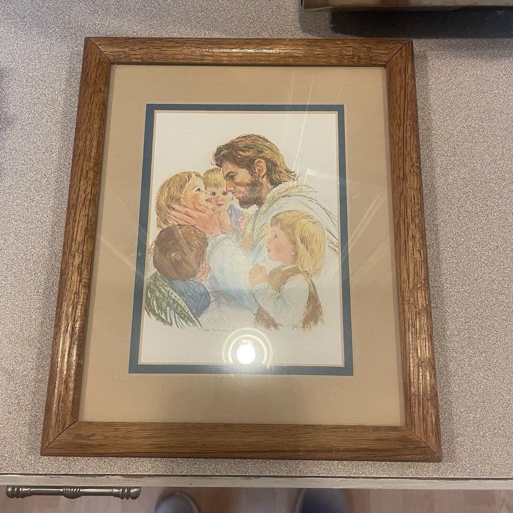 Vintage "Jesus & the Little Children" Framed By Frances Hook 1962 9"x10.5"
